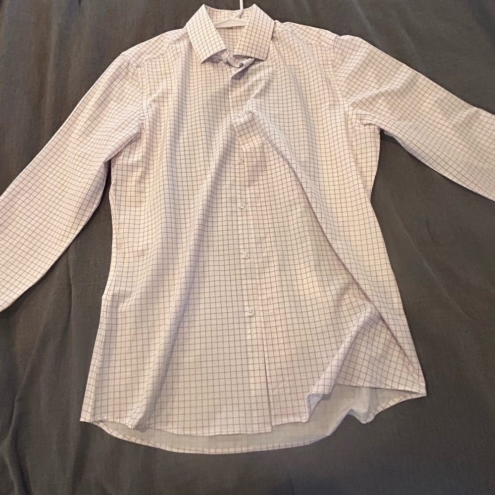 Elegant White Grid Pattern Dress Shirt
